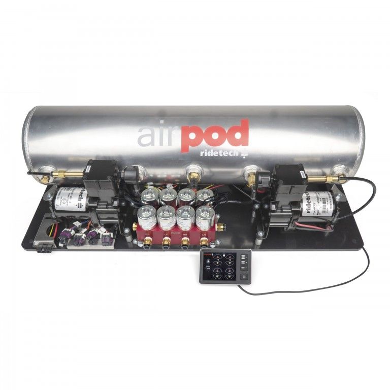 RidePro E5 Air Ride Suspension Control System | 5 Gallon Dual Compressor AirPod-HIGH FLOW Big Red 3/8″ Valves